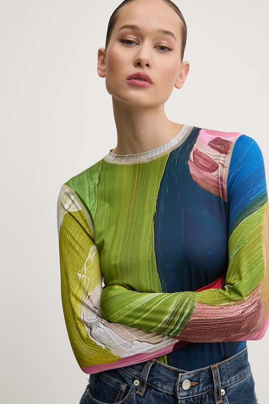 Stine Goya longsleeve cu modele verde SG.PS25.T007.2244