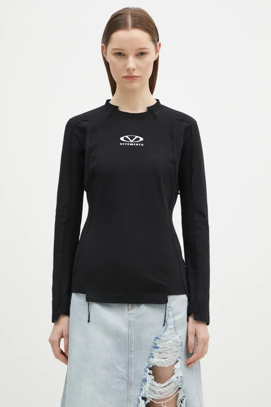 Majica dugih rukava VETEMENTS Oval Logo Cut-Up slim crna UA66LS600BW