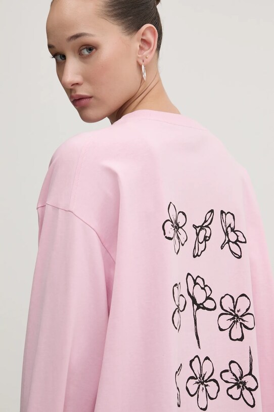 Moschino Jeans longsleeve din bumbac print roz 1208.3229