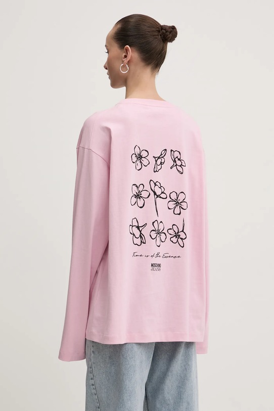Pamučna majica dugih rukava Moschino Jeans roza 1208.3229
