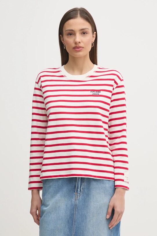 Bavlnené tričko s dlhým rukávom Pepe Jeans RIO nášivka červená PL506018