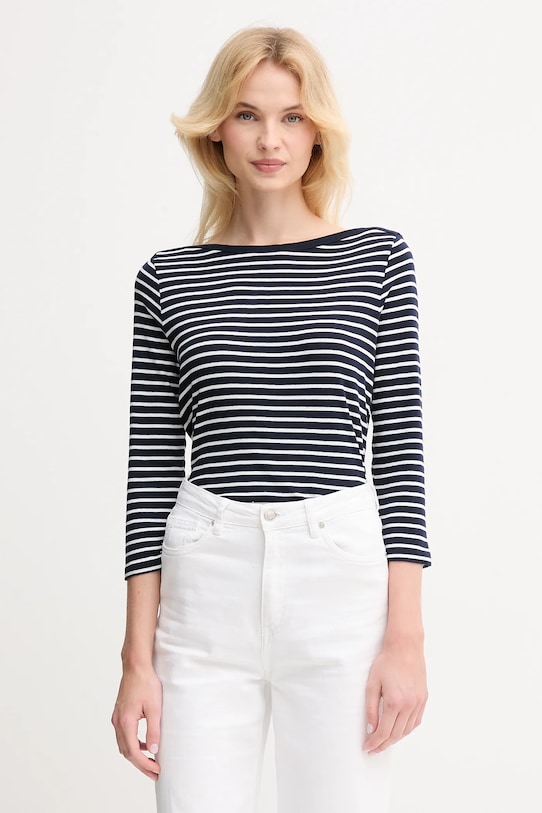 Βαμβακερή μπλούζα με μακριά μανίκια United Colors of Benetton σκούρο μπλε 30YSD109W