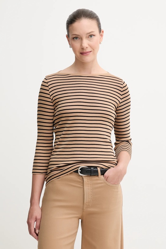 Bavlněné tričko s dlouhým rukávem United Colors of Benetton hnědá 30YSD109W