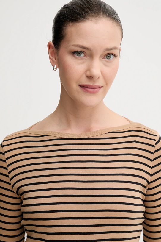 Bavlněné tričko s dlouhým rukávem United Colors of Benetton hnědá 30YSD109W