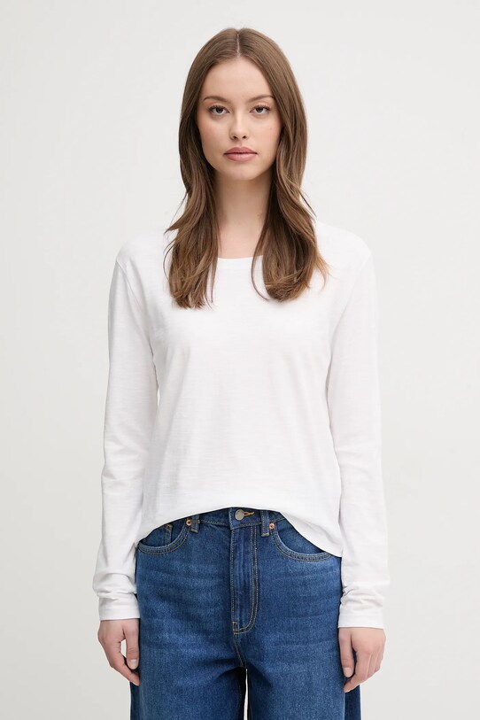 United Colors of Benetton longsleeve din bumbac uni alb 3BVXD109G