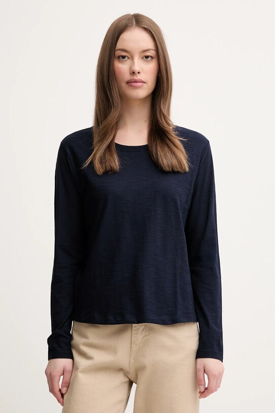 Bavlnené tričko s dlhým rukávom United Colors of Benetton relaxed tmavomodrá 3BVXD109G