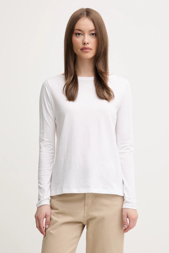United Colors of Benetton longsleeve din bumbac uni alb 3096D109E
