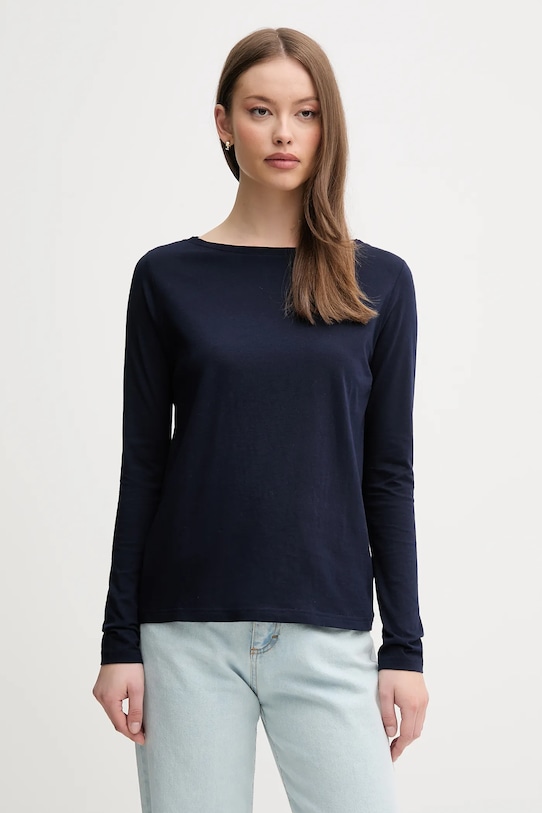 United Colors of Benetton longsleeve din bumbac uni bleumarin 3096D109E