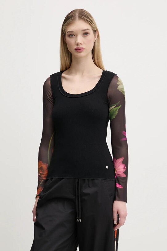 Tričko s dlouhým rukávem Desigual FLINT slim černá 25SWTK93