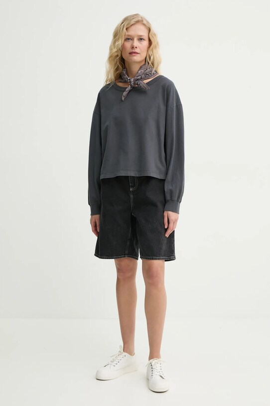 American Vintage longsleeve bawełniany FAZ02AE25 szary SS25