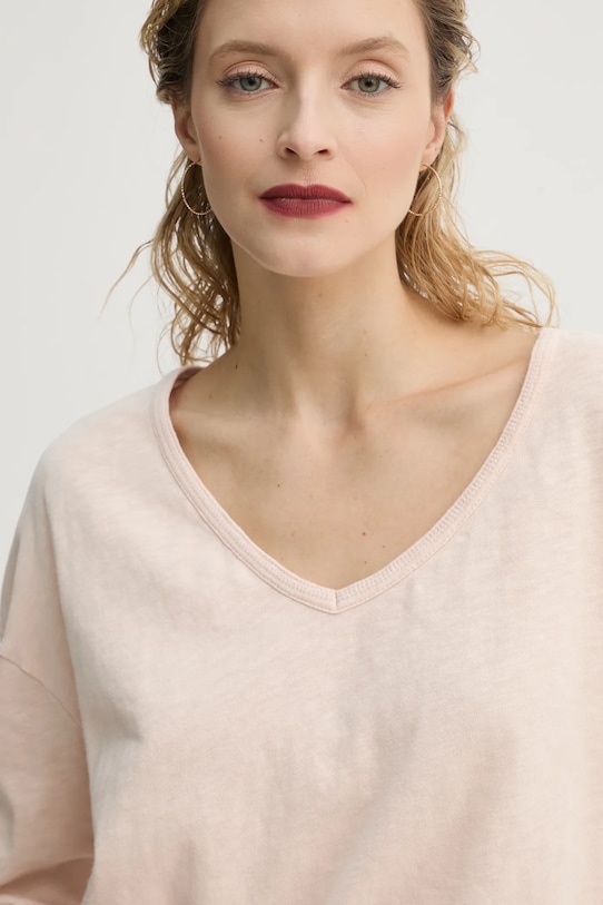 American Vintage longsleeve bawełniany beżowy SON02GGE25