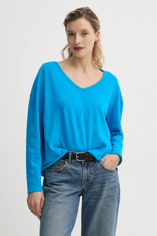 Bavlnené tričko s dlhým rukávom American Vintage relaxed tyrkysová SON02GGE25