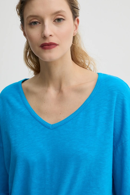 Bavlnené tričko s dlhým rukávom American Vintage tyrkysová SON02GGE25