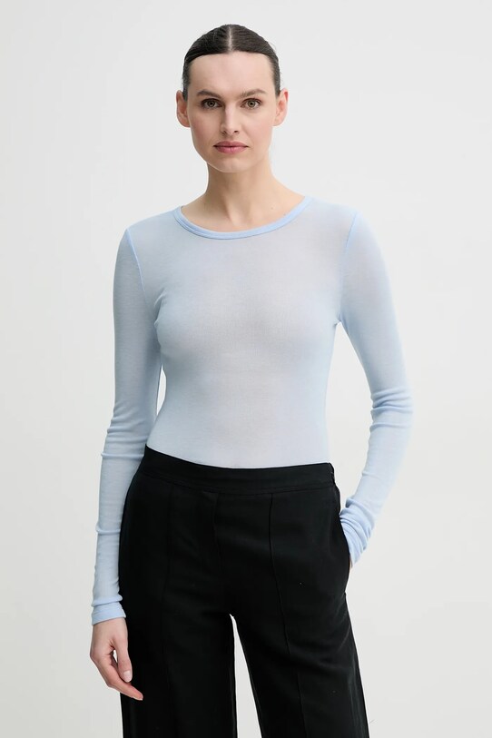 Samsoe Samsoe longsleeve din amestec de lana SADOU uni albastru F10000014