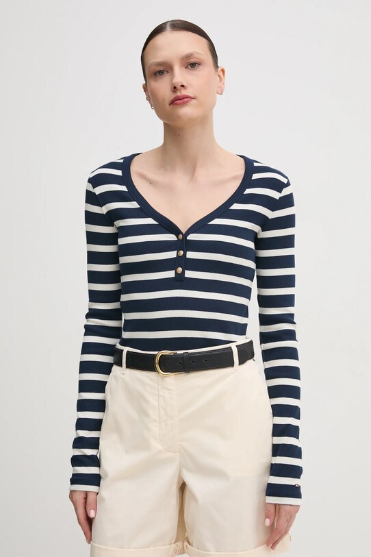 Лонгслів Tommy Hilfiger з еластаном темно-синій WW0WW43905