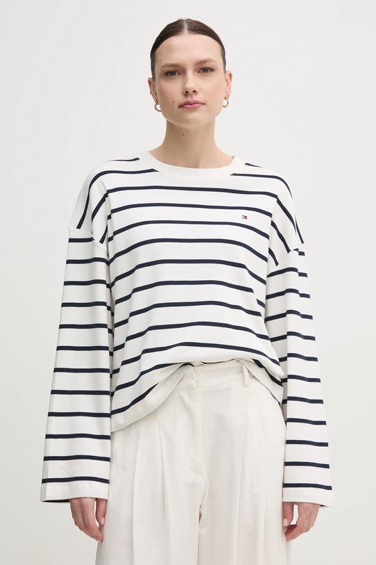 Tommy Hilfiger longsleeve bawełniany wzorzyste biały WW0WW45519