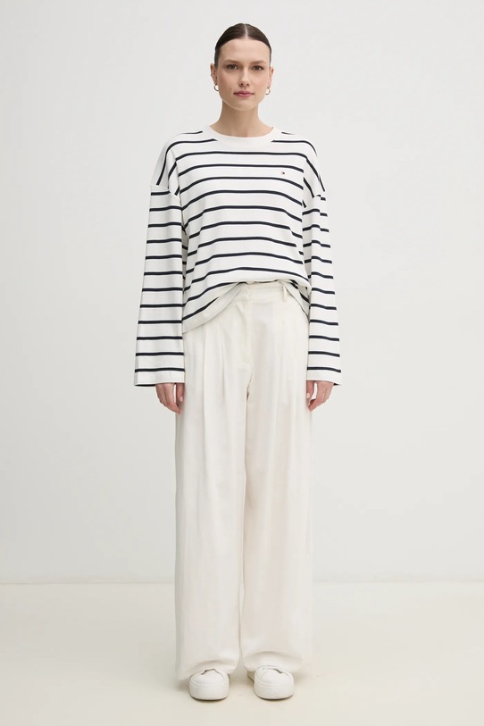 Tommy Hilfiger longsleeve bawełniany WW0WW45519 biały SS25