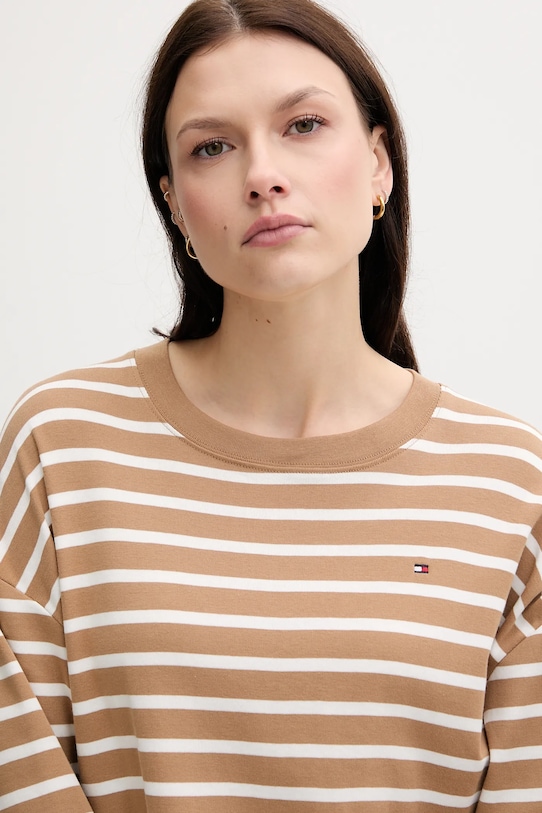 Bavlnené tričko s dlhým rukávom Tommy Hilfiger béžová WW0WW45519