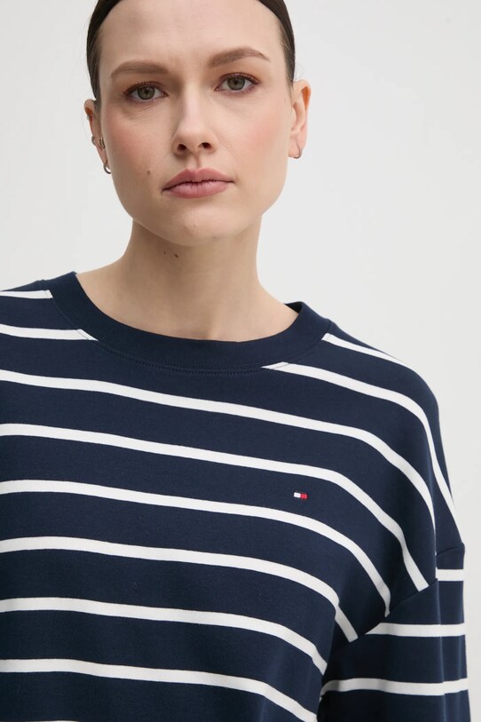 Bavlněné tričko s dlouhým rukávem Tommy Hilfiger námořnická modř WW0WW45519