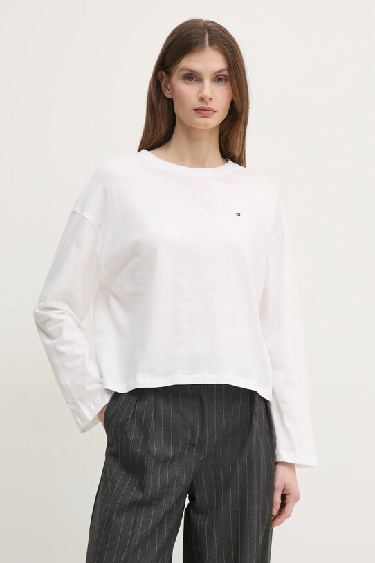 Tommy Hilfiger longsleeve bawełniany bawełna biały UW0UW05948