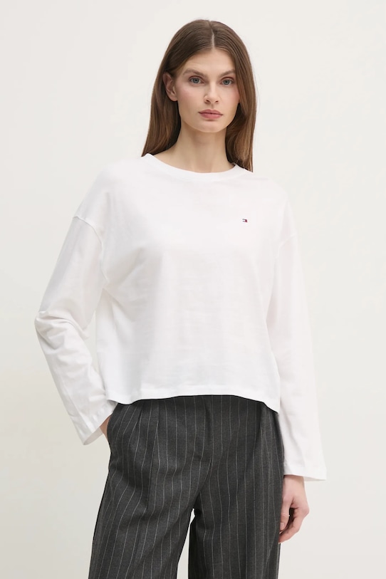 Tommy Hilfiger longsleeve din bumbac uni alb UW0UW05948