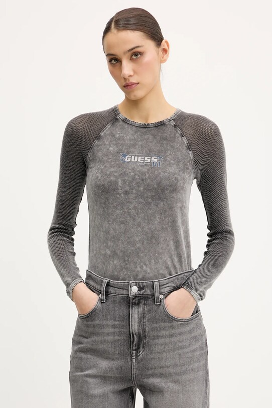 Tričko s dlhým rukávom Guess Originals potlač sivá W5GP52.J1314