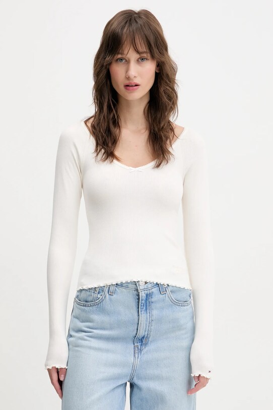 Лонгслив Tommy Jeans slim бежевый DW0DW20236