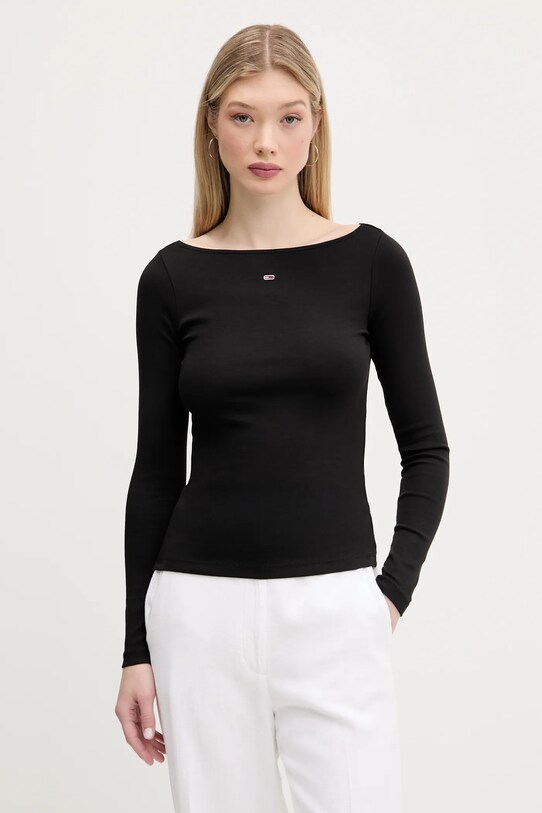 Tommy Jeans hosszú ujjú elasztánnal fekete DW0DW21350