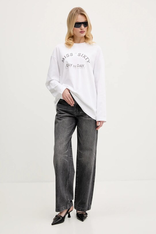 Miss Sixty longsleeve din bumbac 6S1SJ37800 alb SS25
