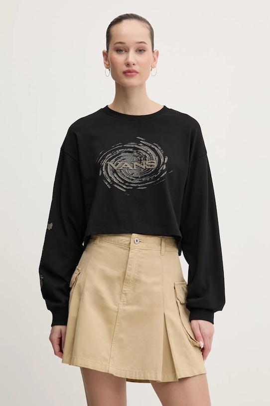 Vans longsleeve bawełniany nadruk czarny VN000MDBBLK1