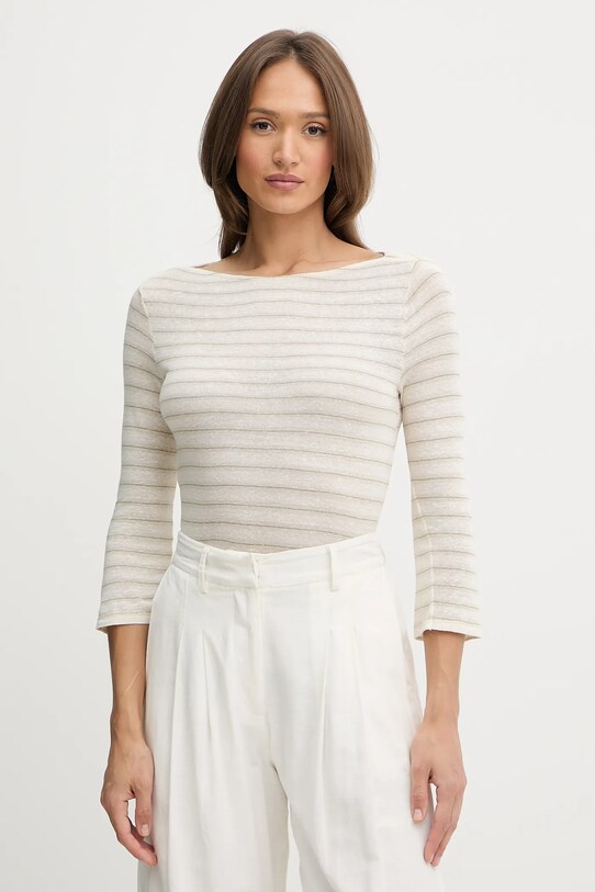 United Colors of Benetton longsleeve din amestec de in curele bej 38O0D109X