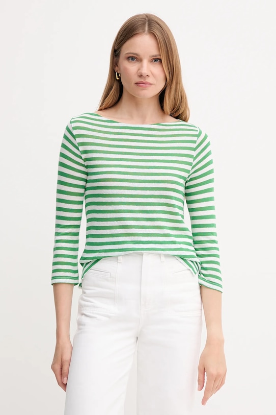 United Colors of Benetton longsleeve z domieszką lnu regular zielony 38O0D109X