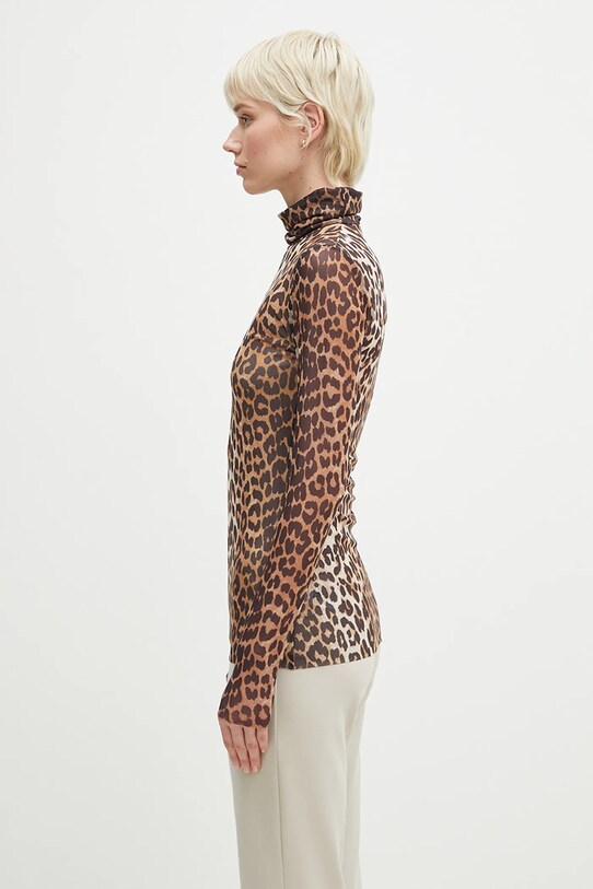 GANNI bluză Printed Mesh T4122 maro SS25