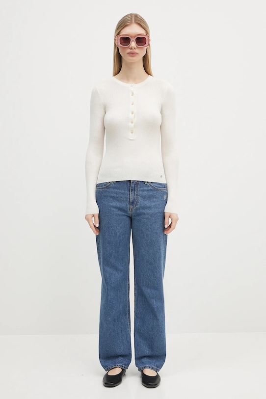 Anine Bing longsleeve wełniany Katrin Long Sleeve Sweater A.09.10875 beżowy