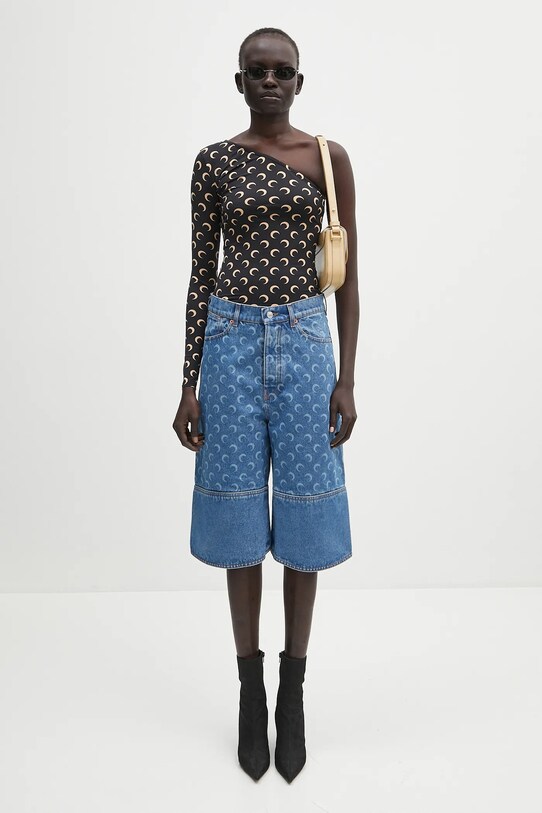 Блузка Marine Serre Recycled Moon Jersey SS Asymmetric чорний WTS014A.CJER0001