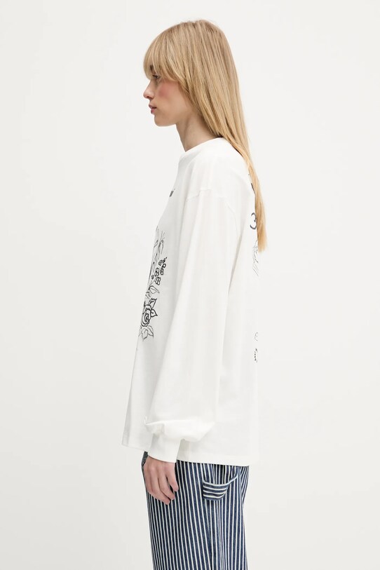 GANNI longsleeve din bumbac Re-cut Heavy Jersey Charm T4139 alb SS25