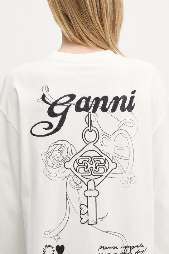 GANNI longsleeve din bumbac Re-cut Heavy Jersey Charm T4139 alb