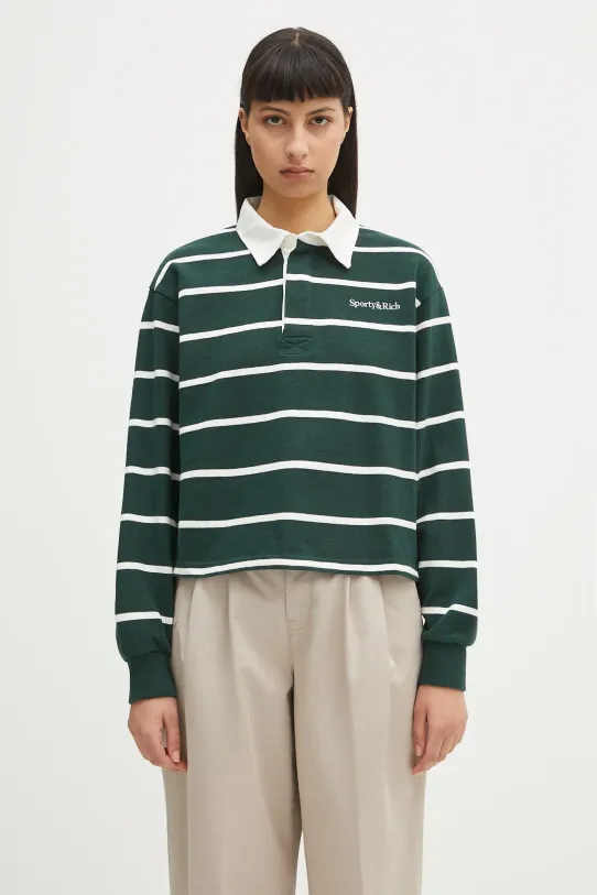 Sporty & Rich bluza bawełniana Serif Logo Cropped Rugby Polo