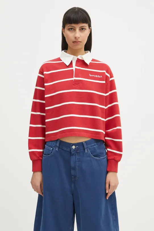 Sporty & Rich bluza bawełniana Serif Logo Cropped Rugby Polo