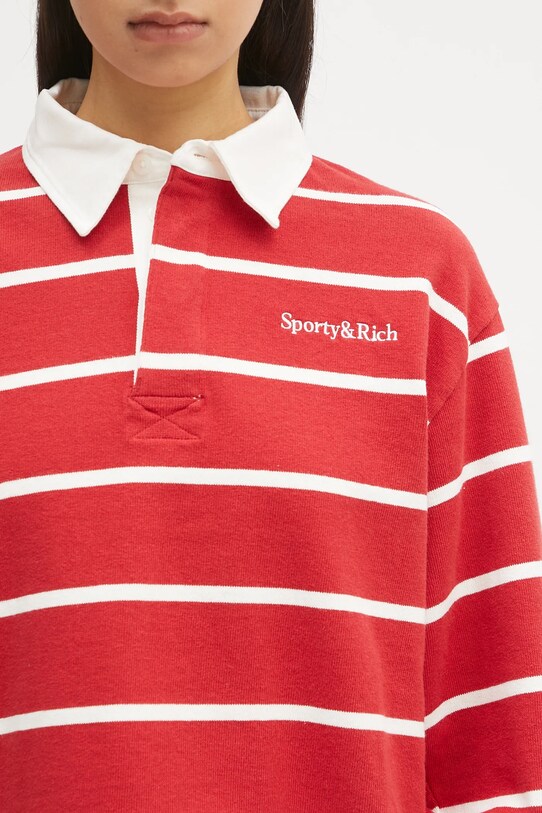Sporty & Rich bluza bawełniana Serif Logo Cropped Rugby Polo czerwony ST008606300RE33