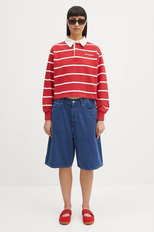 Sporty & Rich cotton sweatshirt Serif Logo Cropped Rugby Polo ST008606300RE33 red