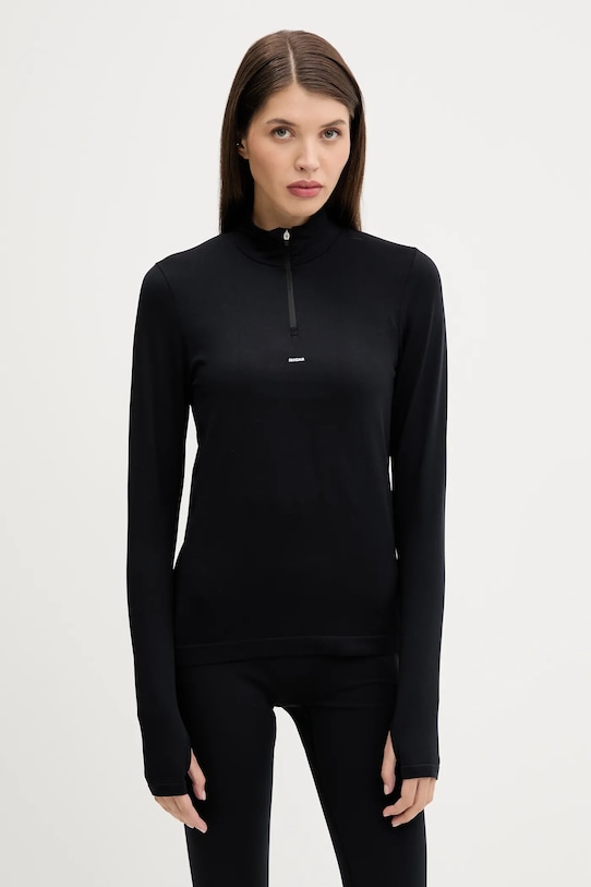 Tričko s dlouhým rukávem Pangaia Plant-Stretch Zipped Long Sleeve Top slim černá 10002426