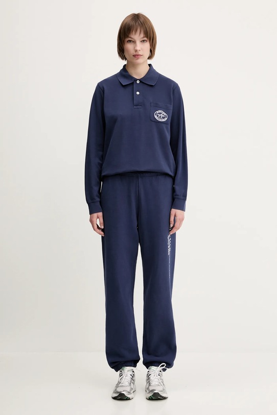 Sporty & Rich top a maniche lunghe in cotone Riding Club Longsleeve Pique Polo TO086612244BL106 blu navy