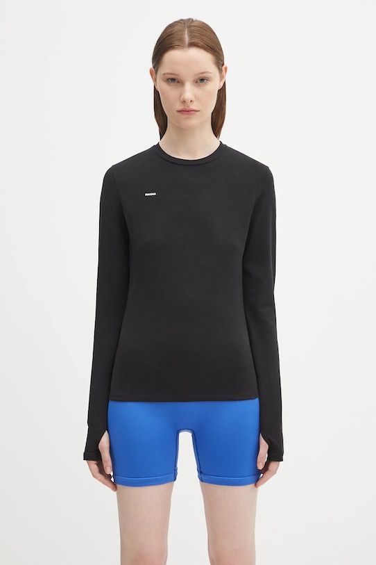 Лонгслив Pangaia Cotton-Stretch Long-Sleeved Top круглый вырез чёрный 10002429