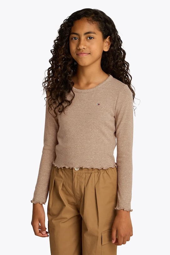 Detské tričko s dlhým rukávom Tommy Hilfiger okrúhly hnedá KG0KG08299.104.122.PPYA