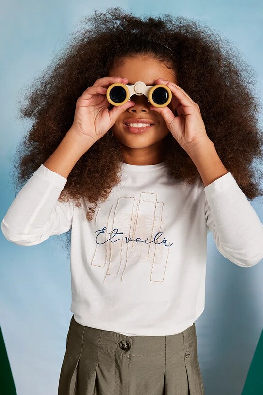 Mayoral longsleeve bawełniany dziecięcy aplikacja beżowy 6031.8A.Junior.PPYA