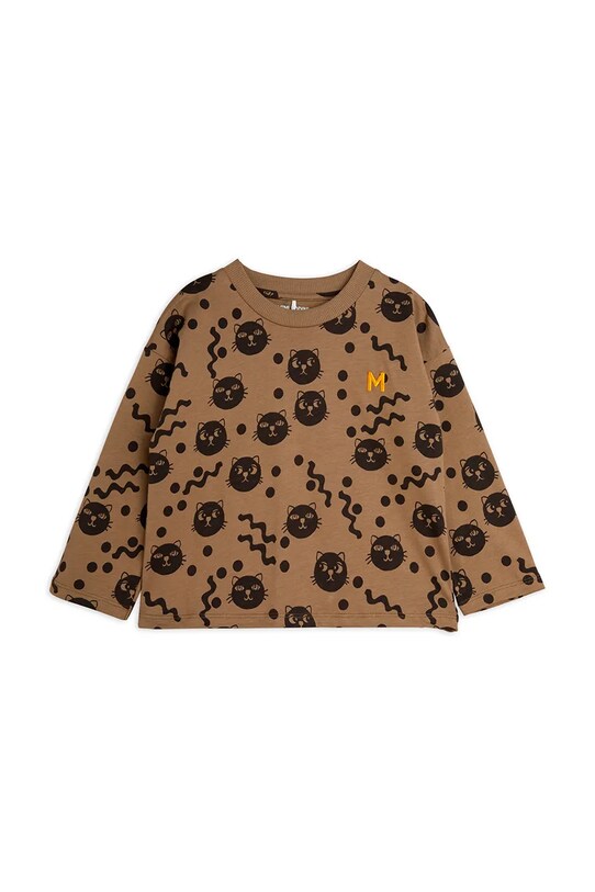 Дитячий бавовняний лонгслів Mini Rodini Squiggly cats 2512011316 коричневий SS25