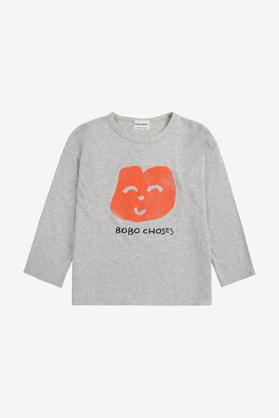 Bobo Choses longsleeve bawełniany dziecięcy Joyful Face 125AC136 szary SS25