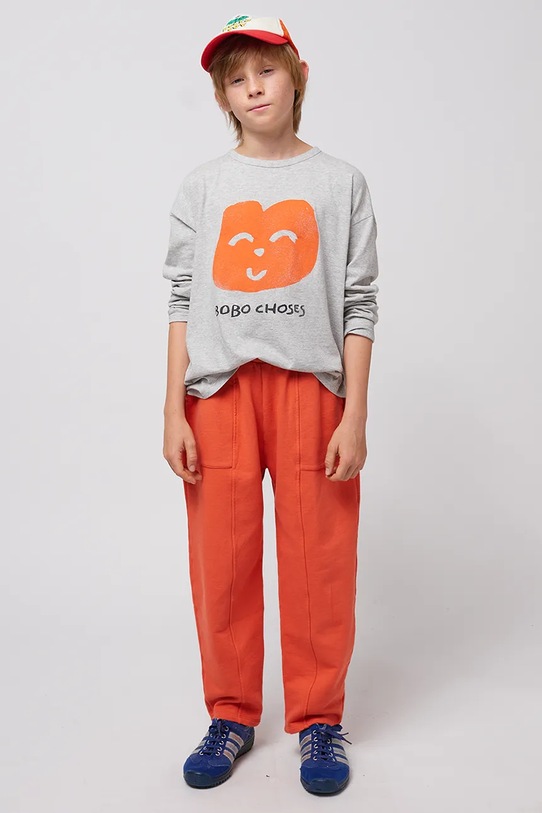 Bobo Choses longsleeve bawełniany dziecięcy Joyful Face szary 125AC136