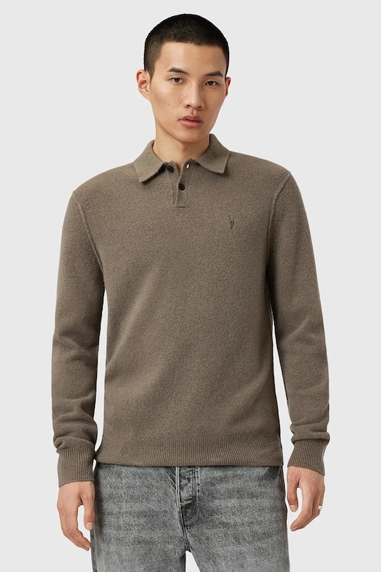 Sveter s prímesou vlny AllSaints STATTEN jednofarebný zelená M038KA